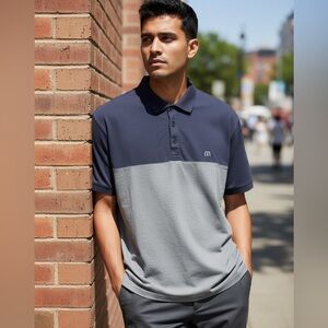 Travis Mathew Logo Raymond West Golf Polo Shirt Two Tone Blue Grey - Size XL